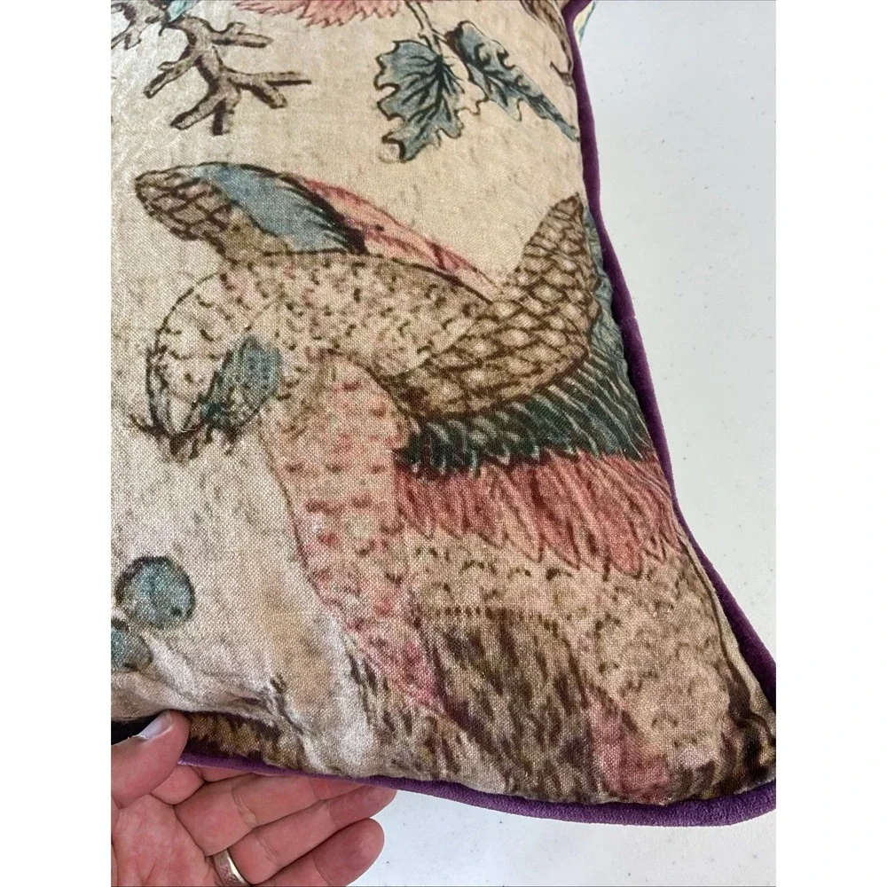 Pottery Barn Floral Thibaut reversible Birds Linen‎ accent Pillow Cover 20x20